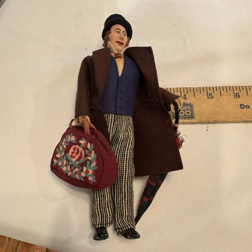 Dansk Turistvare Cloth Doll Gentleman 7.5in Brown Danish‎ Folk Art Top Hat Bag